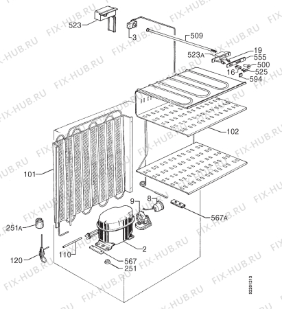 Взрыв-схема холодильника Zanussi ZVF130-1 - Схема узла Cooling system 017